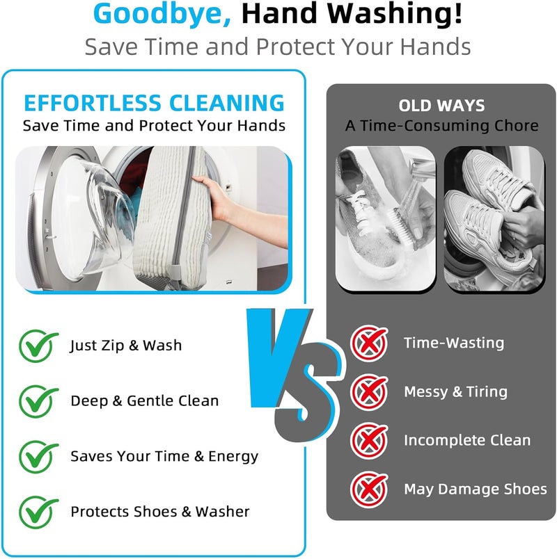 DOBVDLA Shoe Washing Machine Bag | Laundry Shoe Bag for Washer and Dryer, 1pcs Reusable Shoes Cleaner Bags, Chenille Microfiber for Sneakers Tennis Shoes, Zipper with Lock Ring - Image 3